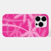 Coques Case-Mate iPhone Palmier rose chaud Magenta Fuchsia Monogramme (Verso (horizontal))