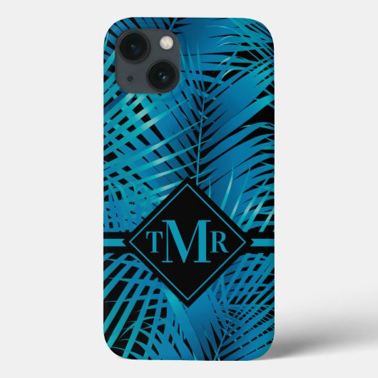 Coques Case-Mate iPhone Palmier Turquoise Tropical Monogrammé (Verso)