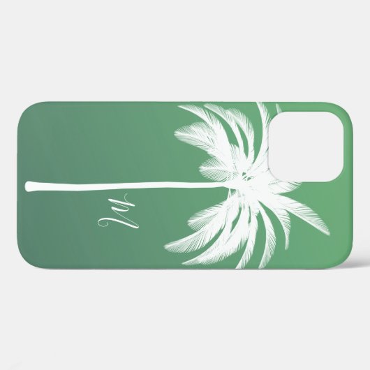 Coques Case-Mate iPhone Palmier Vert Blanc Tropical Élégant Monogramme (Verso (horizontal))