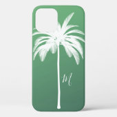 Coques Case-Mate iPhone Palmier Vert Blanc Tropical Élégant Monogramme (Verso)