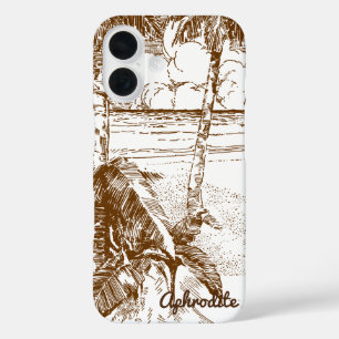 Coques iPhone 16 Palmier Vintage Plage Tropicale Gravure Éditable