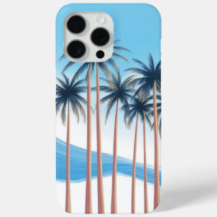 Coque iPhone 15 Pro Max Palmiers Modernes Bleus Blancs Extérieur
