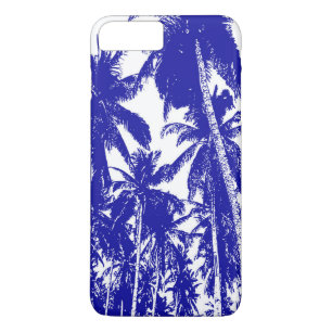 Coques Pour iPhone Palmiers tropicaux en bleu et blanc