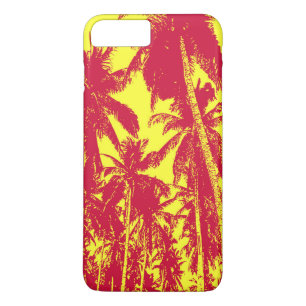Coque iPhone 7 Plus Palmiers tropicaux en rouge et jaune