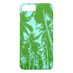 Coque iPhone 7 Plus Palmiers tropicaux en vert et bleu