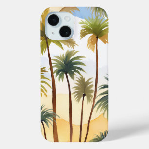 Coque Pour iPhone 15 Palmiers Tropicaux Peinture Aquarelle de Plage