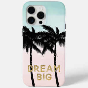 Coque iPhone 15 Pro Max Palmiers Tropicaux Rose Menthe Ombré or rêve grand