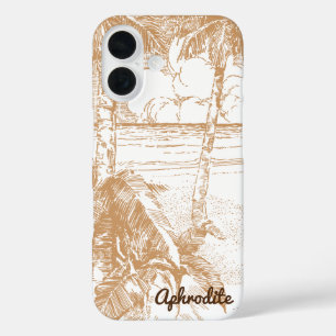 Coques iPhone 16 Palmiers vintages Plage tropicale Etching modifiab