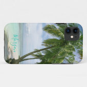 Coques Case-Mate iPhone Palmiers, Votre Photo, Nom Script Turquoise (Dos (Horizontal))