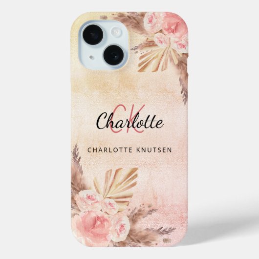 Coques Case-Mate iPhone Pampas herbe rose pâle floraux monogramme (Verso)