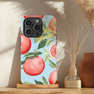 Coque Pour iPhone 15 Pamplemousse esthétique rose, bleu pastel et or