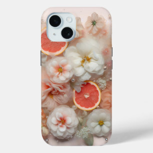 Coque Pour iPhone 15 Pamplemousse et fleurs
