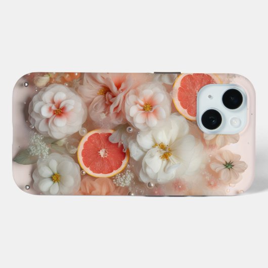 Coques Case-Mate iPhone Pamplemousse et fleurs (Verso (horizontal))