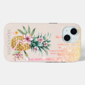 Coques Case-Mate iPhone Pamplemousse Floral Pailleté avec Gouttes de Verre (Verso (horizontal))