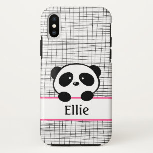 Coque iPhone X Panda Ours rose et noir Fille animal Monogramme