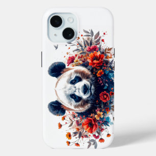 Coque Pour iPhone 15 Panda parmi les fleurs