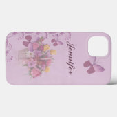 Coques Case-Mate iPhone Panier de fleurs et de papillons, Nom (Verso (horizontal))