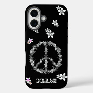 Coques iPhone 16 Panneau de paix avec fleurs colorées, Personnalisé