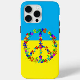 Coque iPhone 15 Pro Max Panneau de paix avec fleurs, drapeau ukrainien
