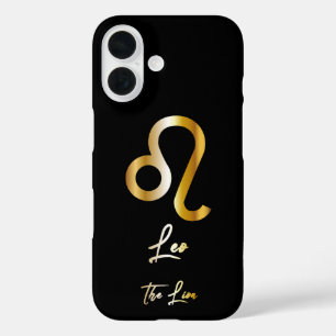 Coques iPhone 16 Panneau Léo Zodiac, Noir & Or