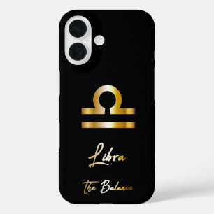 Coques iPhone 16 Panneau Libra Zodiac, Noir & Or