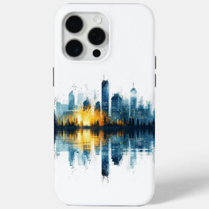 Coque iPhone 15 Pro Max Panorama urbain bleu et jaune