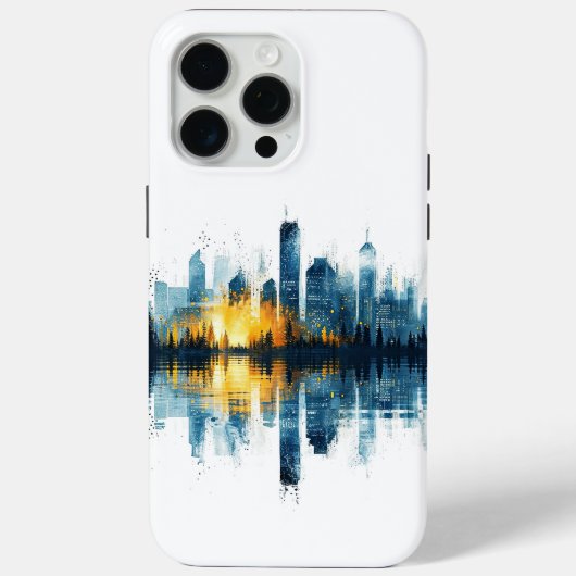 Coques Case-Mate iPhone Panorama urbain bleu et jaune (Verso)
