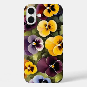 Coques iPhone 16 Plus Pansies jaunes et violets aquarelle