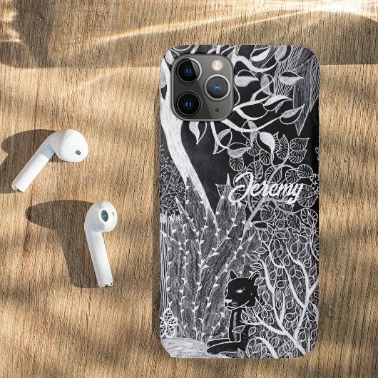Coques Case-Mate iPhone Panthère noire dans la jungle - dessin au crayon