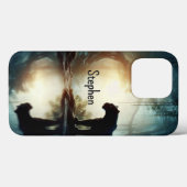 Coques Case-Mate iPhone Panthère noire reflétée dans l'eau avec nom (Verso (horizontal))