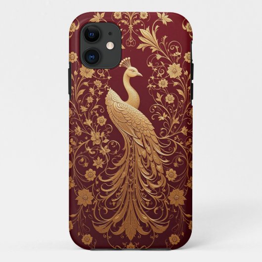 Coques Case-Mate iPhone Paon Doré Floral Rouge Élégant Style Luxueux ✨ (Dos)