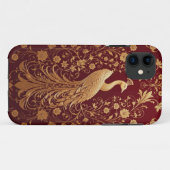Coques Case-Mate iPhone Paon Doré Floral Rouge Élégant Style Luxueux ✨ (Dos (Horizontal))