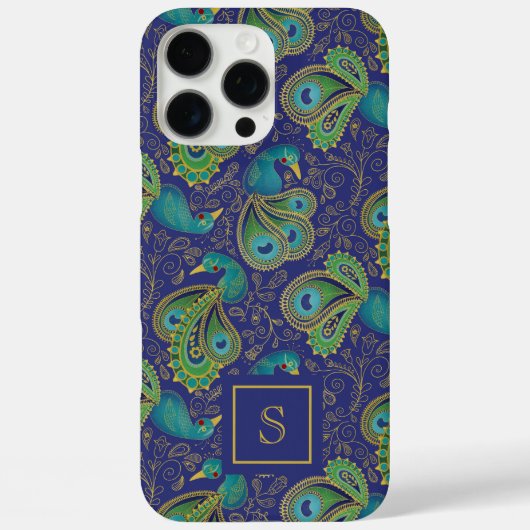 Coques Case-Mate iPhone Paon Paisley Bleu Royal Monogramme (Verso)