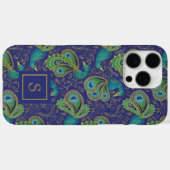 Coques Case-Mate iPhone Paon Paisley Bleu Royal Monogramme (Verso (horizontal))