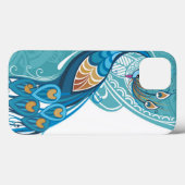 Coques Case-Mate iPhone Paon sur l'illustration turquoise (Verso (horizontal))