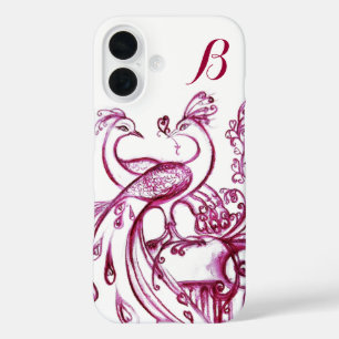 Coques iPhone 16 PAONS AMOUREUX MONOGRAMME Rouge et Blanc