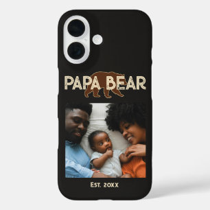 Coques iPhone 16 Papa ours Père Année Fondée Photo Noir