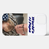 Coques Case-Mate iPhone Papa photo avec texte bleu foncé  (Verso (horizontal))