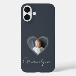 Coques iPhone 16 Plus Papé coeur gris Petit-enfant Photo personnalisée