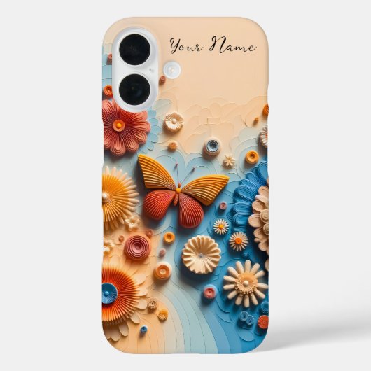 Coques Case-Mate iPhone Papier 3D Papier papillon et fleurs iPhone 16 Coqu (Verso)