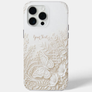 Coque iPhone 15 Pro Max Papier découpé élégant papillon avec cadre floral