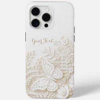 Coque iPhone 15 Pro Max Papier découpé élégant papillon avec cadre floral