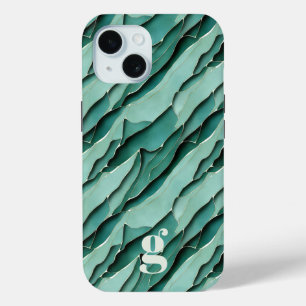 Coque Pour iPhone 15 Papier Découpé Turquoise Abstrait Monogrammé en Co