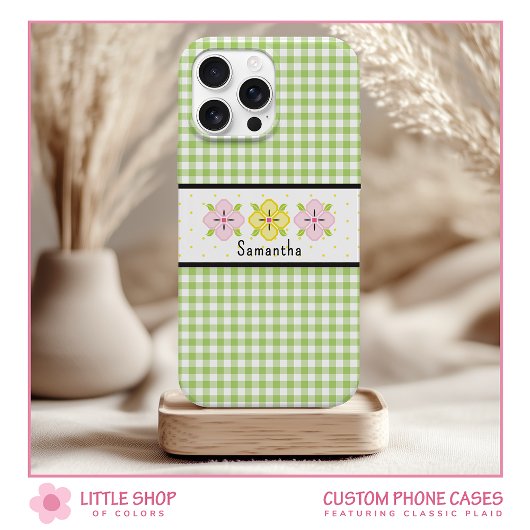Coques Case-Mate iPhone Papier Gingham à Carreaux Floral Monogramme