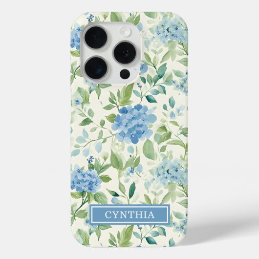 Coques Case-Mate iPhone Papier Monogrammé Aquarelle Hydrangea Bleue (Verso)