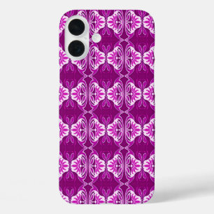 Coques iPhone 16 Plus Papier peint Art Déco motif - violet profond et bl