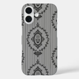 Coques iPhone 16 Papier peint baroque gris
