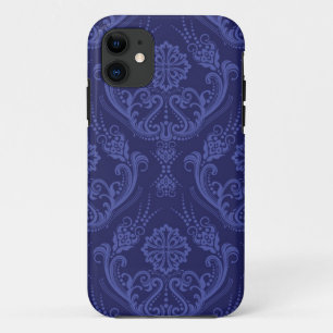 Coques Pour iPhone Papier peint bleu damassé fleuri