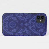 Coques Case-Mate iPhone Papier peint bleu damassé fleuri (Dos (Horizontal))