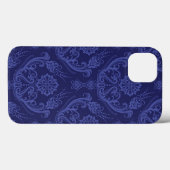 Coques Case-Mate iPhone Papier peint bleu fleuri damassé de luxe (Verso (horizontal))